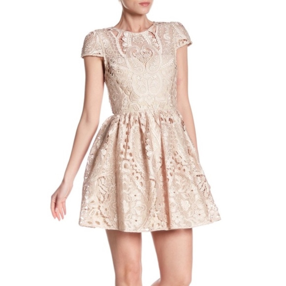 Alice + Olivia Gracia Cap-Sleeve Lace Cocktail Dress